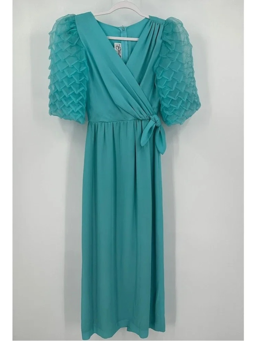 Women’s Teal Puff-Sleeve Wrap Dress